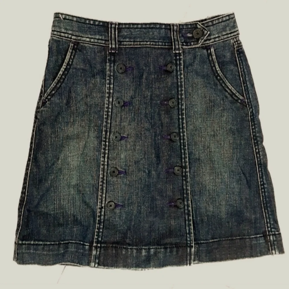 Anthropologie Bica Cheia Double Button Front Denim A-Line Skirt High Waist 0 W27